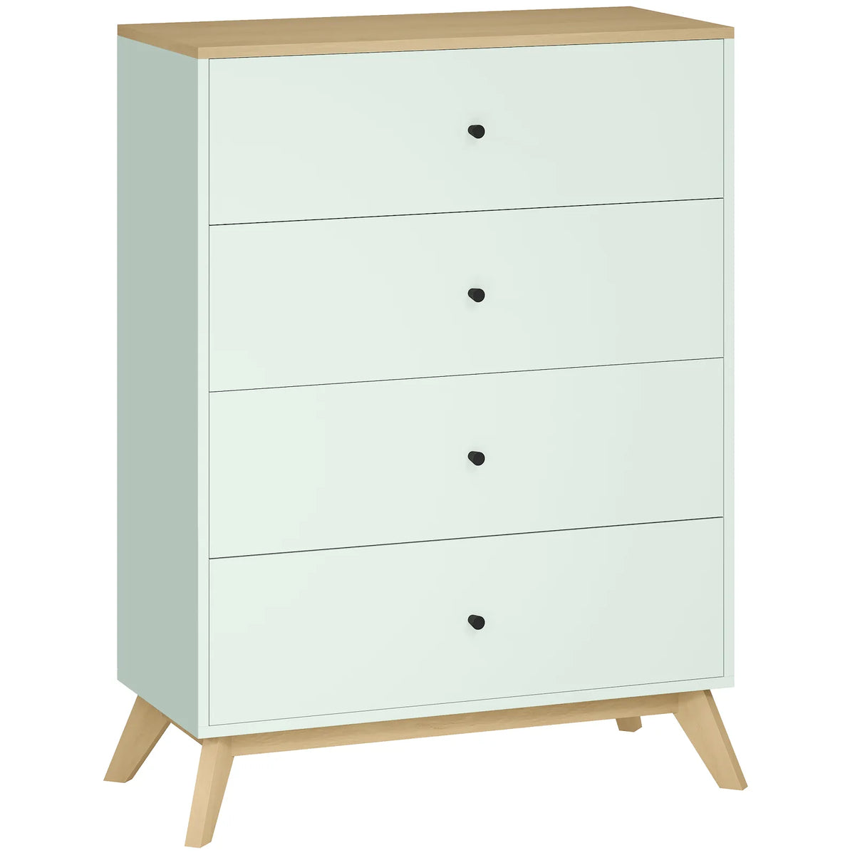 HOMCOM 4 Drawer Chest of Drawers with Black Handles – Bedroom and Living Room Storage, Light Green and Oak