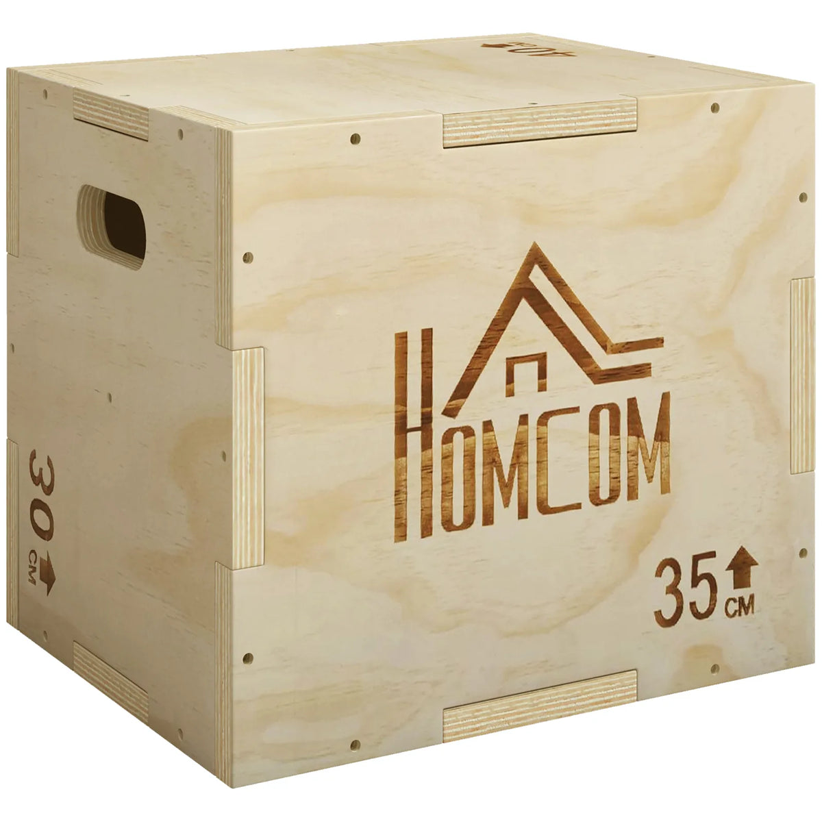 HOMCOM 3-in-1 Wooden Plyo Box with Handle Openings – Plyometric Jump Box for Home Gym, 12" x 14" x 16", Natural