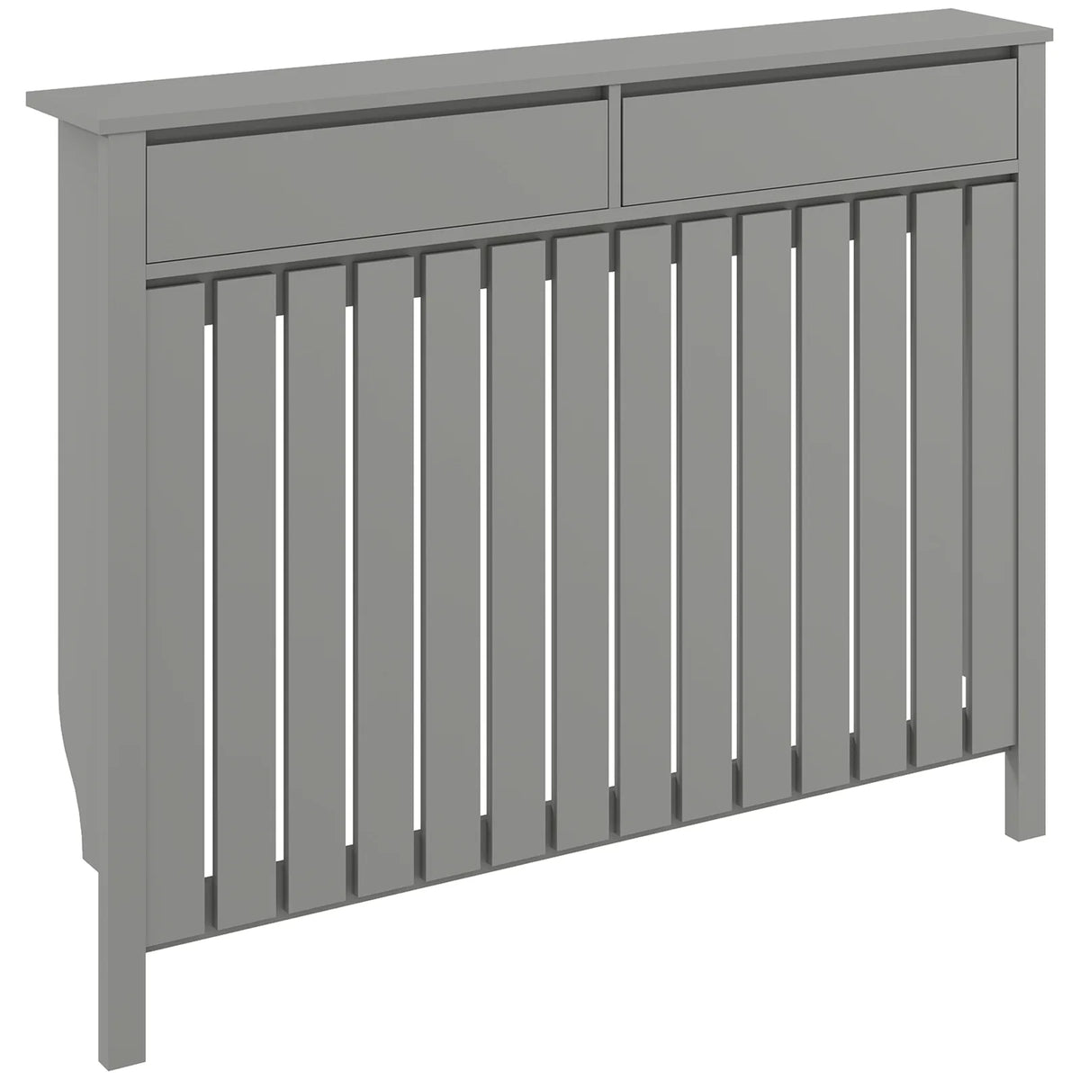 HOMCOM Modern Radiator Cover with Top Drawers and Vertical Slats, 93 x 119cm – Slimline Heater Cabinet, Grey