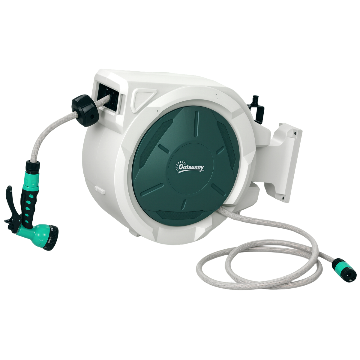 Outsunny 20m Retractable Garden Hose Reel with Lock, Wall Mounted – 7 Watering Patterns, Light Grey