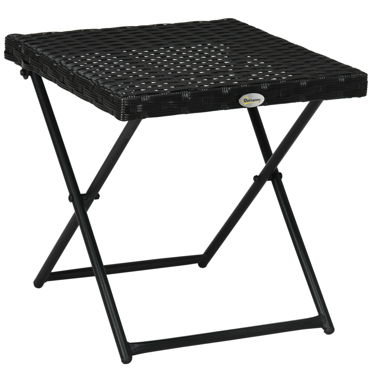 Outsunny Folding Square Rattan Coffee Table with Steel Frame – Outdoor Bistro and Balcony Table, Black