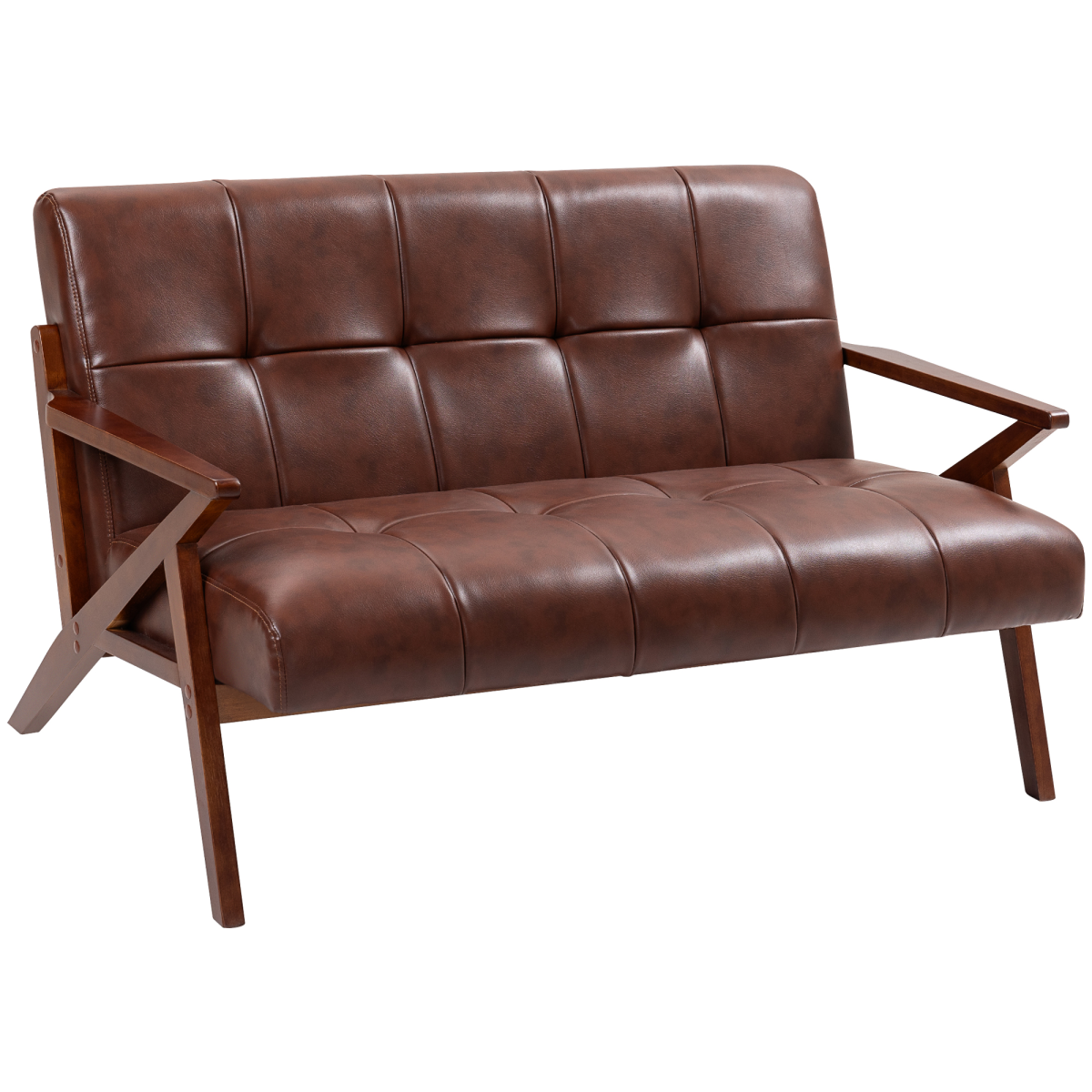 HOMCOM brown vintage 2 seater PU leather sofa
