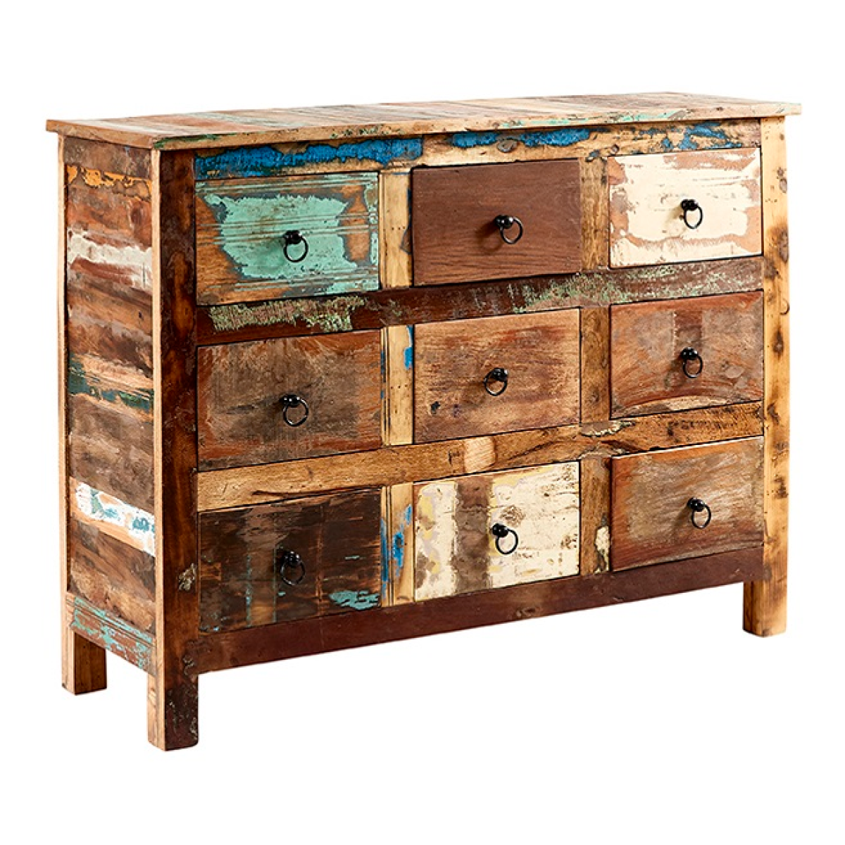 Coastal reclaimed wood 9 drawer chest
