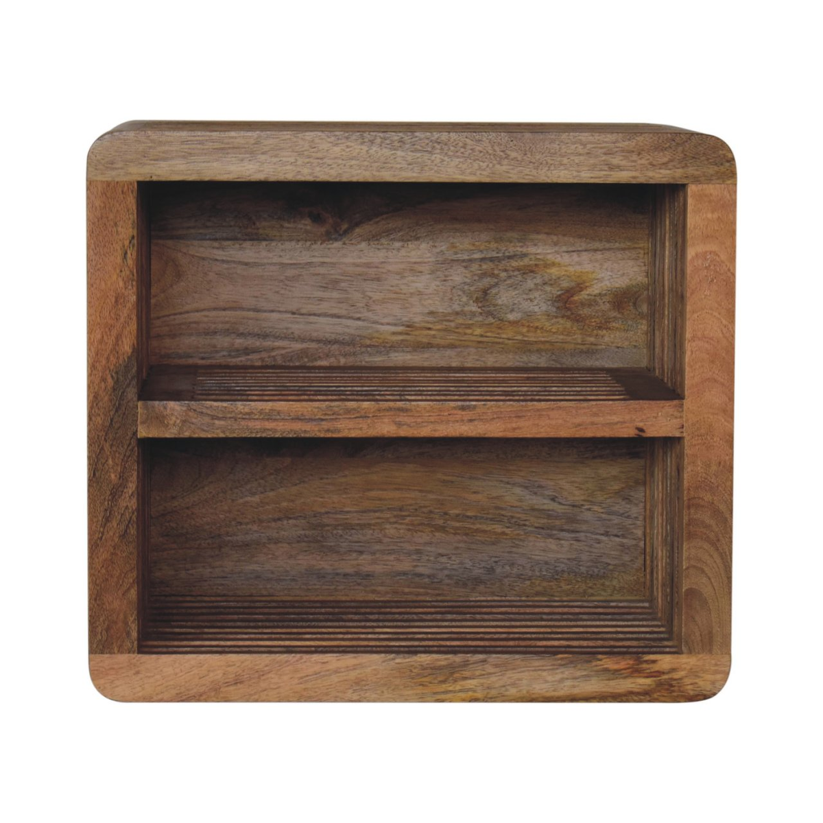 Artisan Furniture Soba Wall Mounted Bedside Table with 2 Open Shelves – Hand-Carved Solid Mango Wood, Brown
