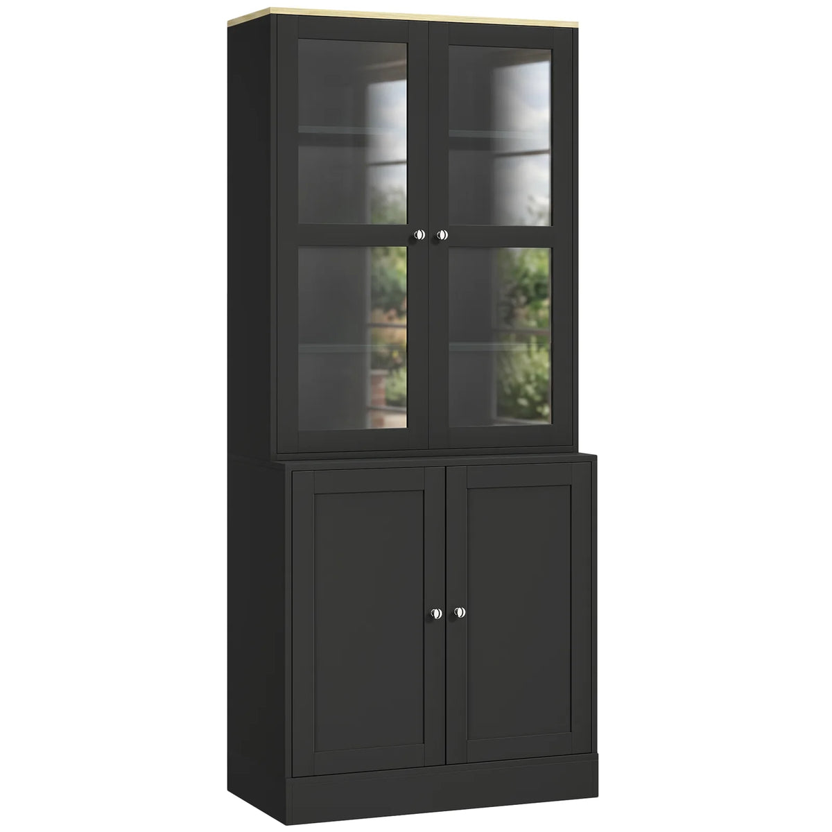 HOMCOM Modern Bookcase Display Cabinet with Glass Doors & Adjustable Shelves – Storage Unit, Black