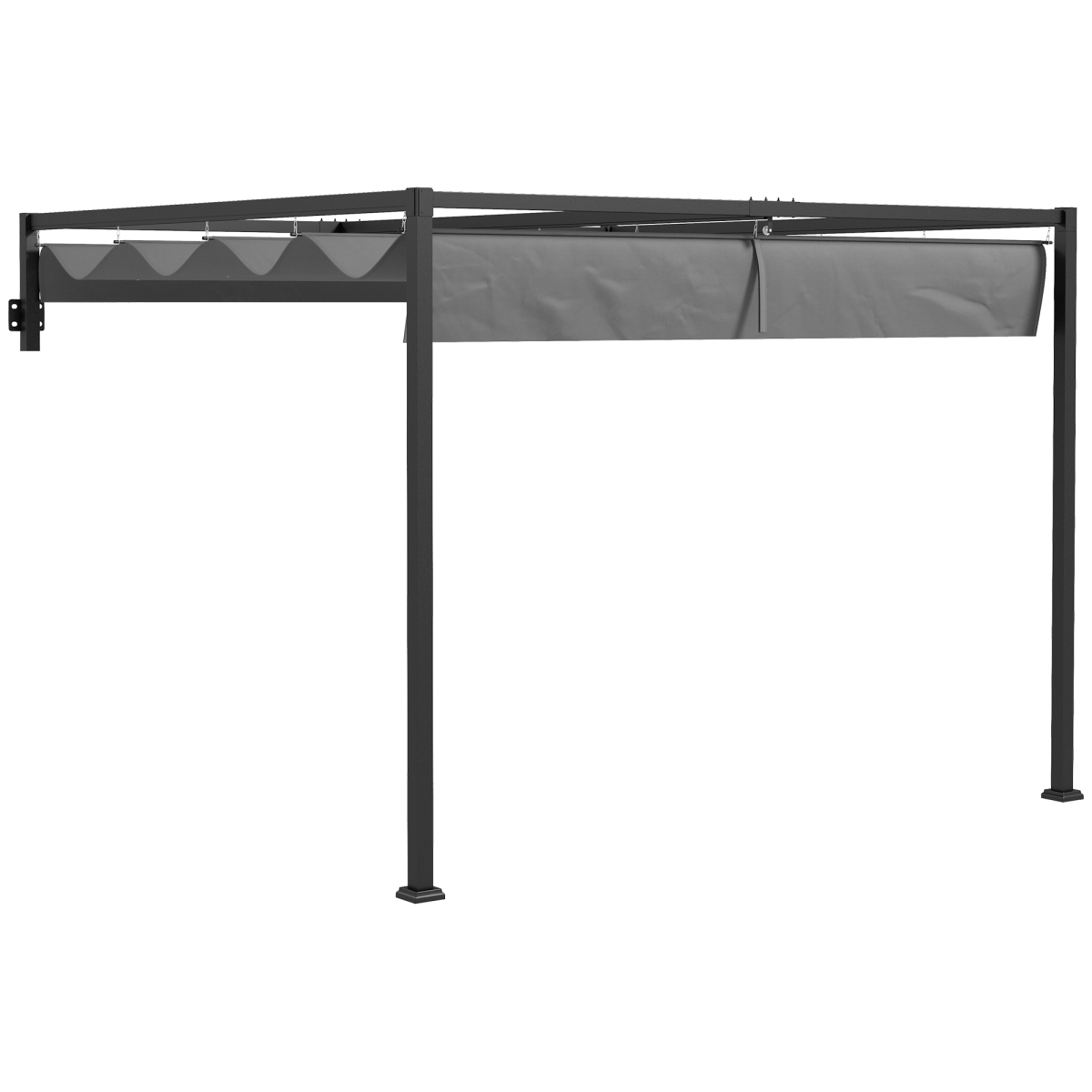 Outsunny 3x4m Wall Mounted Pergola with Retractable Canopy – UV-Resistant Sun Shade, Dark Grey