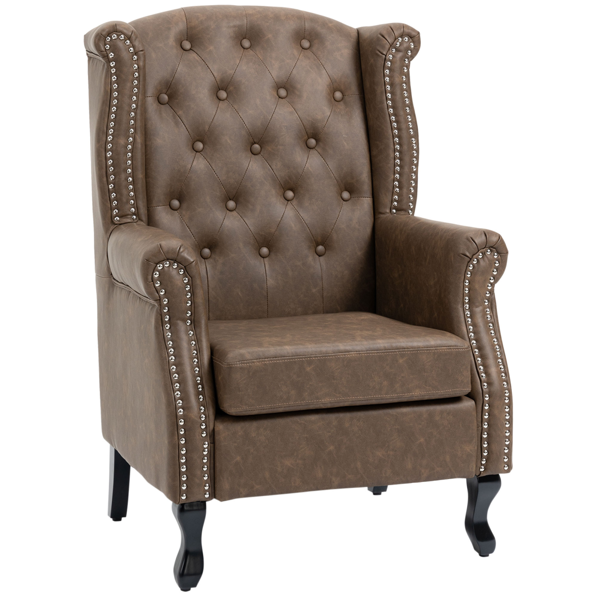 Brown Chesterfield tufted wingback armchair