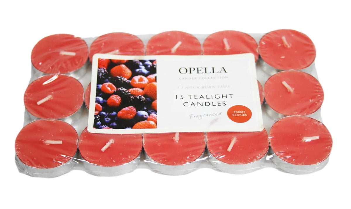 Opella Beautifully Berries Scented Tealight Candles, Pack of 15 – Fruity Fragrance for Cosy Rooms