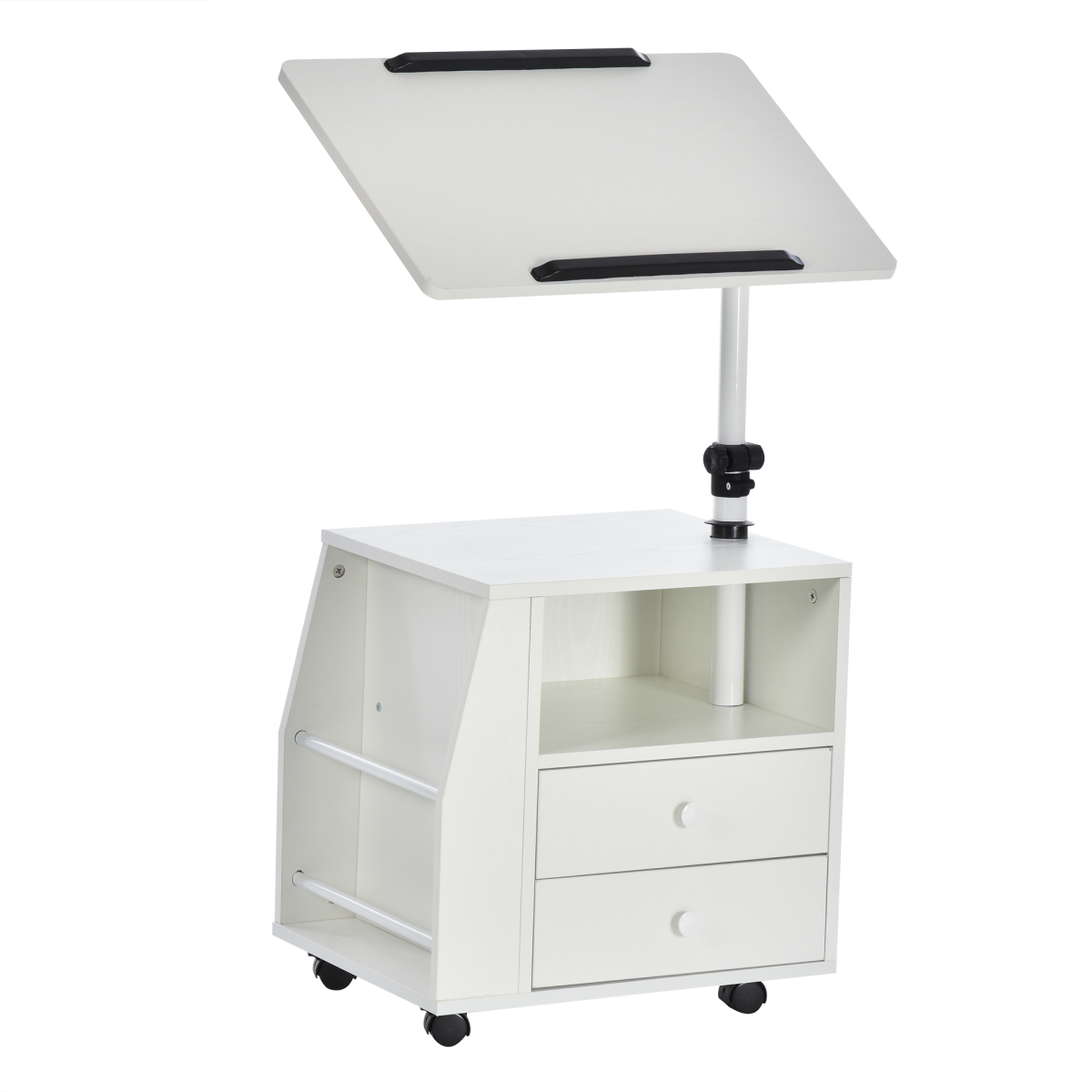 White rotating end table with storage