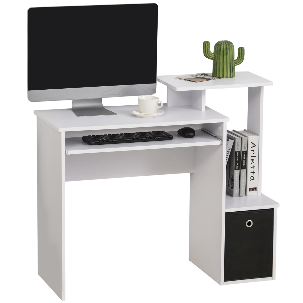 HOMCOM Computer Desk with Sliding Keyboard Tray, Drawer and Shelf – Compact Home Office Workstation, White
