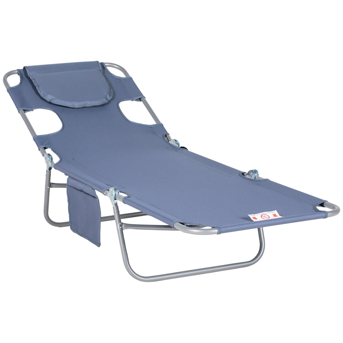 Outsunny Folding Beach Chaise Lounge with Padded Face Hole & 5-Level Adjustable Backrest – Sun Lounger, Grey