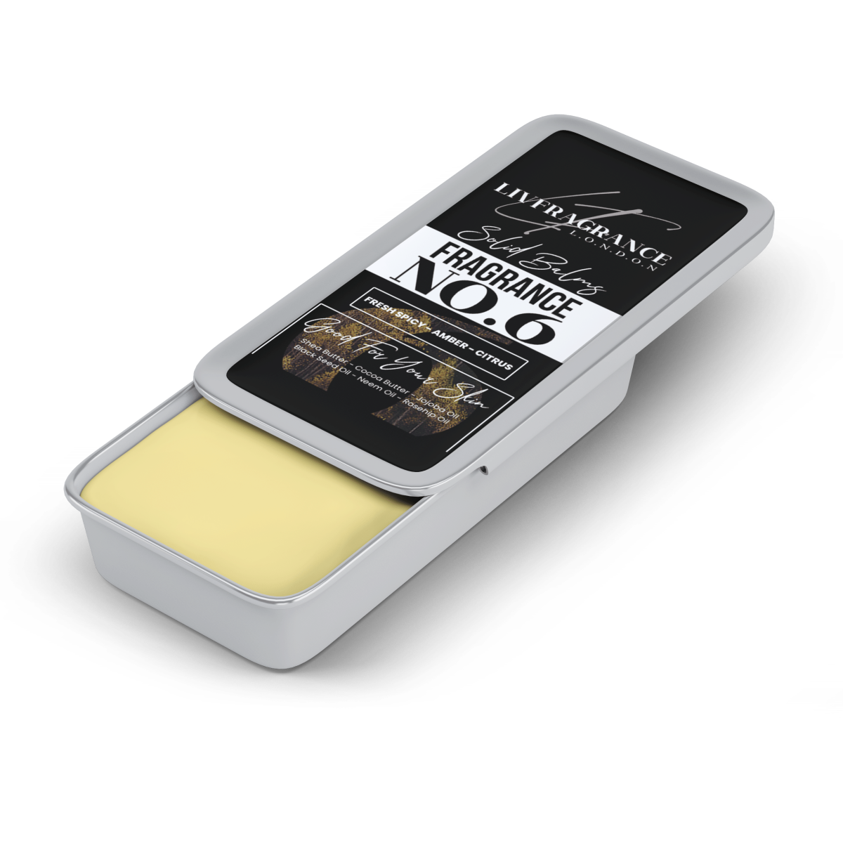 LIVFRAGRANCE Solid Balm No.6 with Shea, Jojoba & Beeswax – Fresh Spicy Amber & Citrus Fragrance