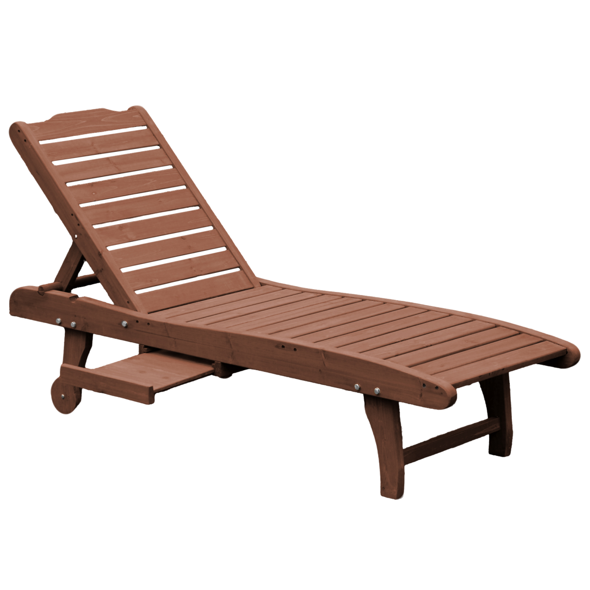 Outsunny Wooden Sun Lounger with 3-Position Adjustable Back & Pull-Out Table – Fir Wood, Wheels, Red Brown