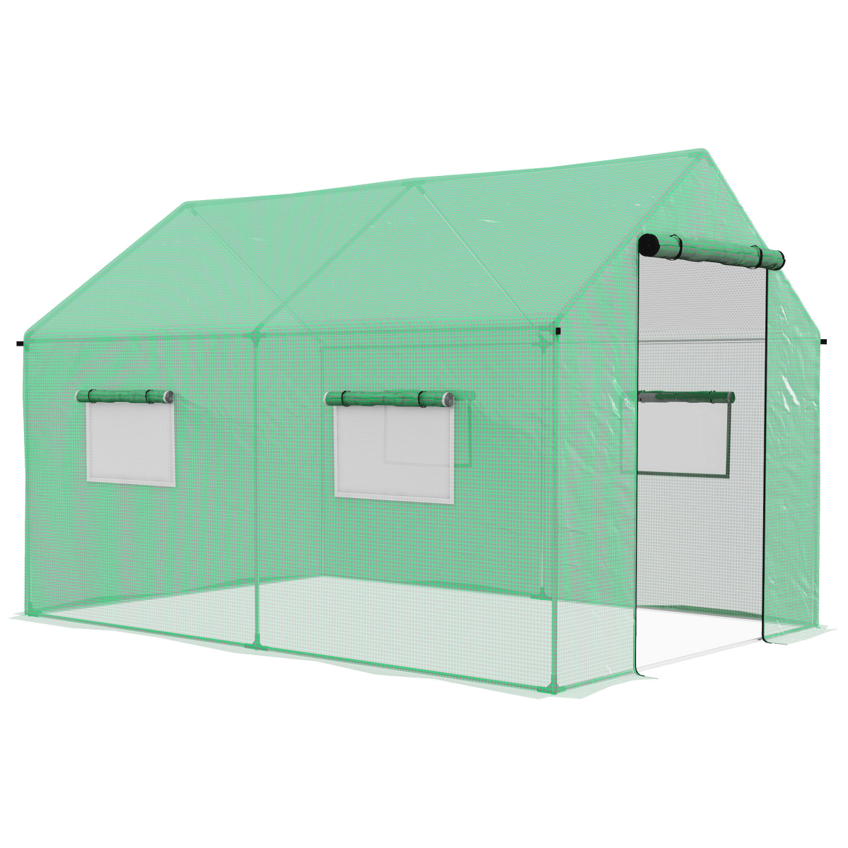 Outsunny 2 x 3m Tunnel Greenhouse with UV PE Cover, Wide Roll-Up Door & Mesh Windows – Steel Frame, Green