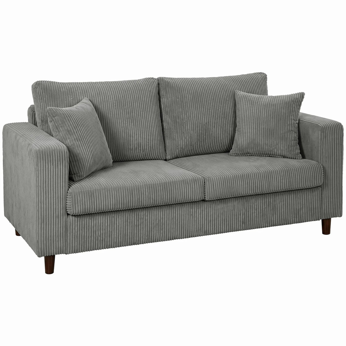 HOMCOM Corduroy 2-Seater Loveseat Sofa with Wide Seat, Spring Cushions and Rubberwood Legs, Light Grey
