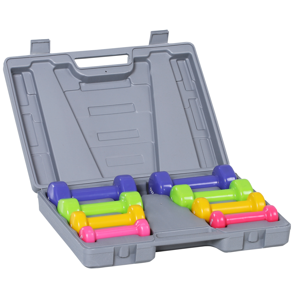 HOMCOM 10kg Dumbbell Set with Carry Case, 4 Pairs (0.5kg, 1kg, 1.5kg, 2kg) – Colourful Home Gym Hand Weights