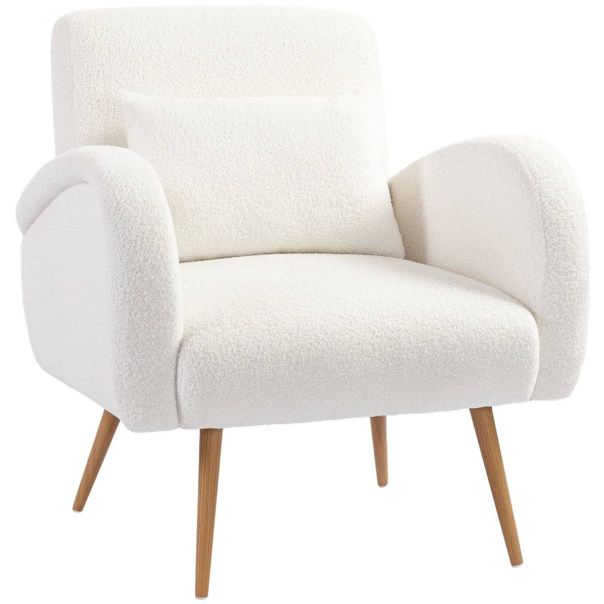 HOMCOM Teddy Fleece Accent Chair with Metal Legs and Curved Armrests – Living Room Armchair, Cream White
