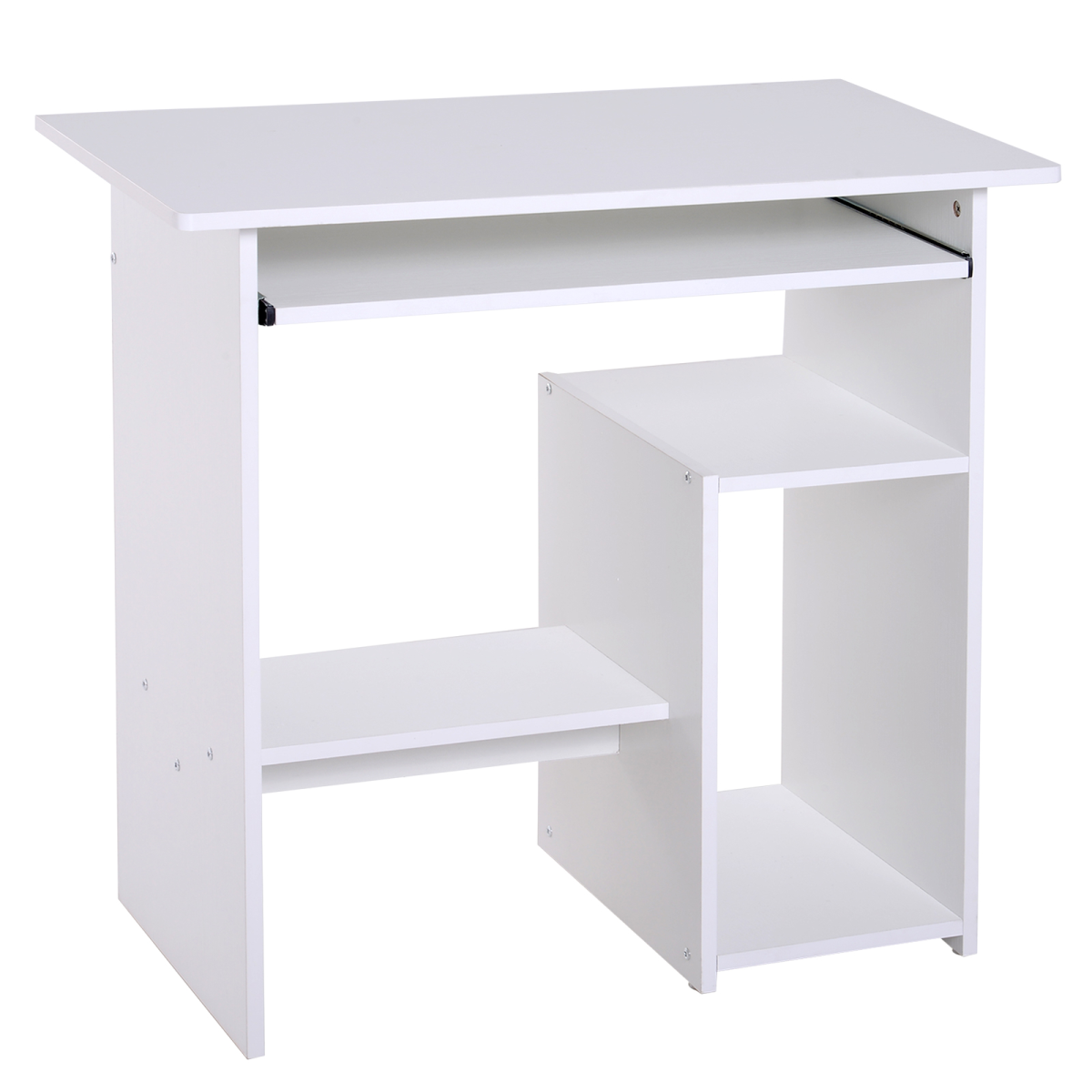 HOMCOM Compact Computer Desk with Slide-Out Keyboard Tray and Two Shelves – Melamine Home Office Desk, White