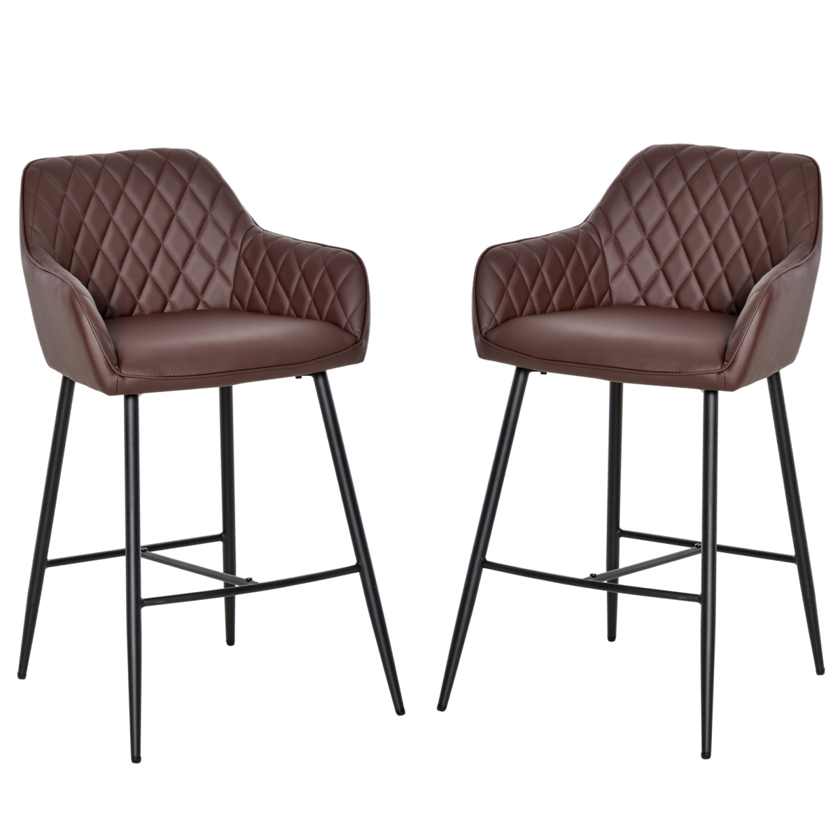 Set of 2 retro PU leather bar chairs with footrest