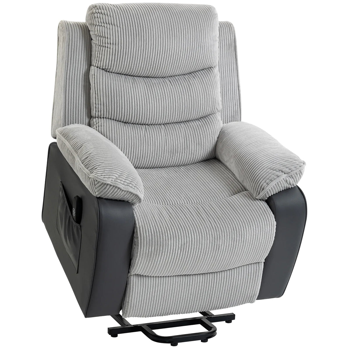 HOMCOM Overstuffed Corduroy Electric Riser Recliner Chair with Footrest and USB Port – Power Lift Chair, Grey