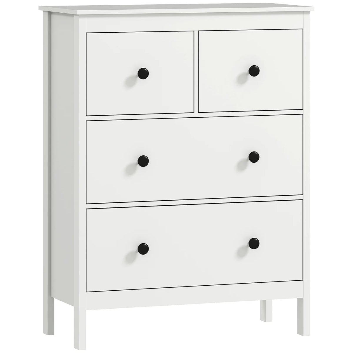HOMCOM Modern 4-Drawer Chest of Drawers with Anti-Tip Straps – Clothes Storage Dresser for Bedroom, Hallway, White