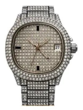 NY London Men's Crystal Bling Watch, Square Silver Dial, Date, Silver Metal Bracelet