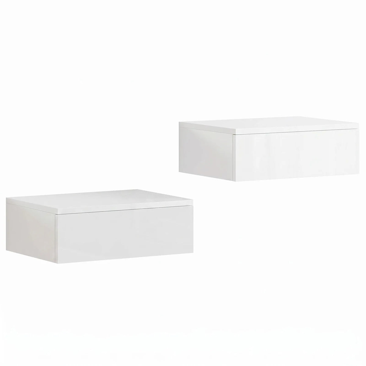 HOMCOM Set of 2 Floating Bedside Tables with High Gloss Finish and Storage Drawer – Wall-Mounted, White