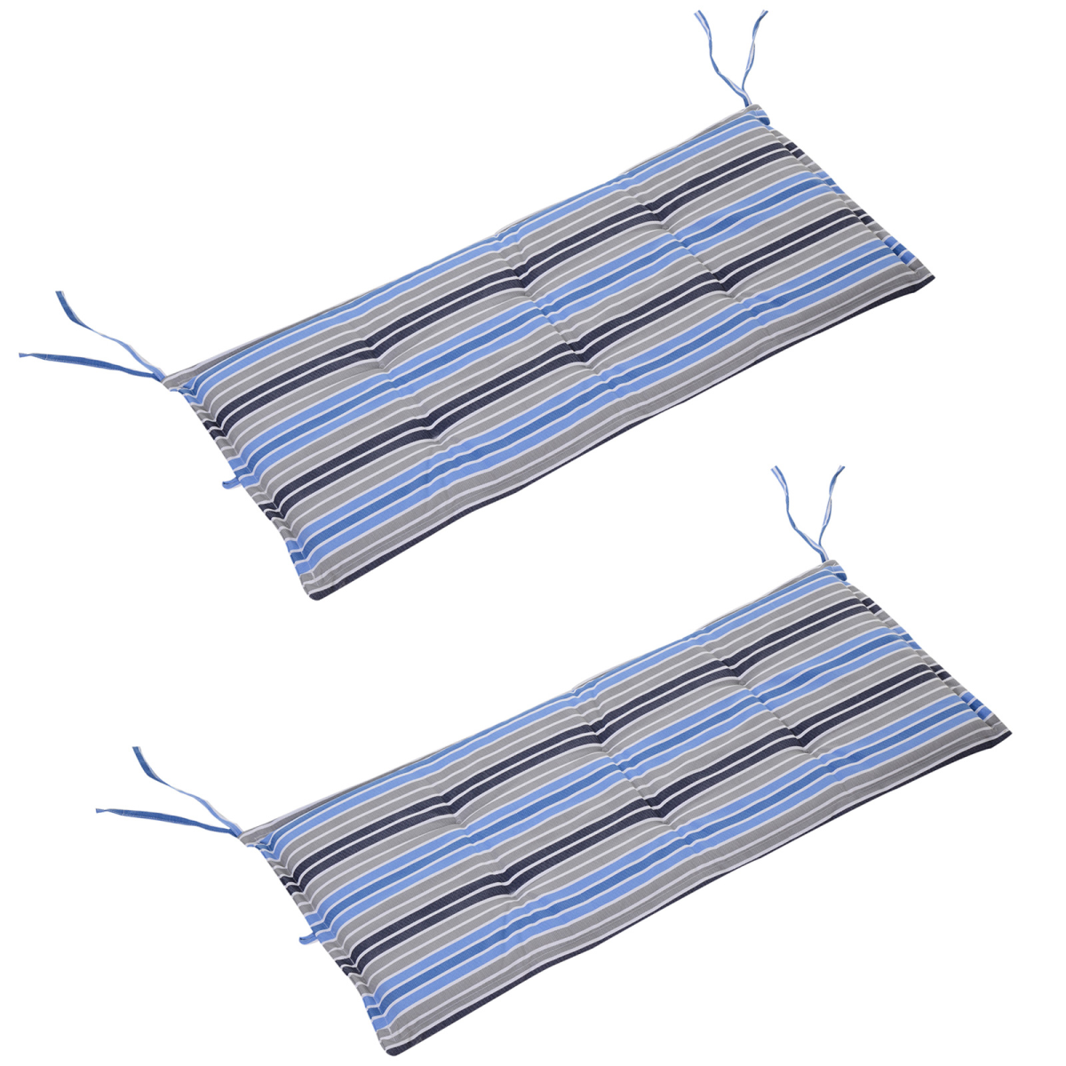 2 Piece Striped Patio Bench Swing Chair Cushion Set, 120 x 50cm – Double Seat Garden Cushions, Blue