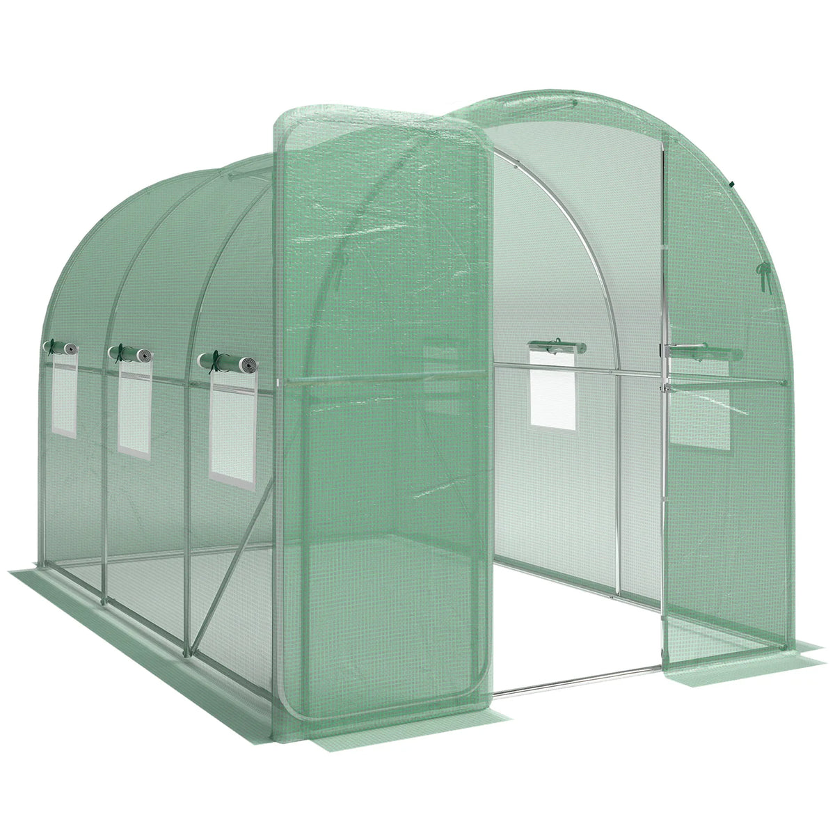 Outsunny 2 x 3m Walk-In Polytunnel Greenhouse with Hinged Door and 6 Roll-Up Windows – Garden Tunnel, Green