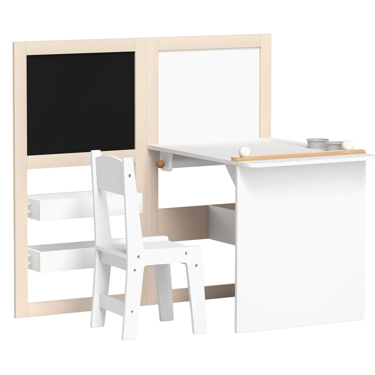 AIYAPLAY 3-in-1 Kids Table and Chair Set with Storage, Whiteboard and Blackboard – Ages 3-8, White