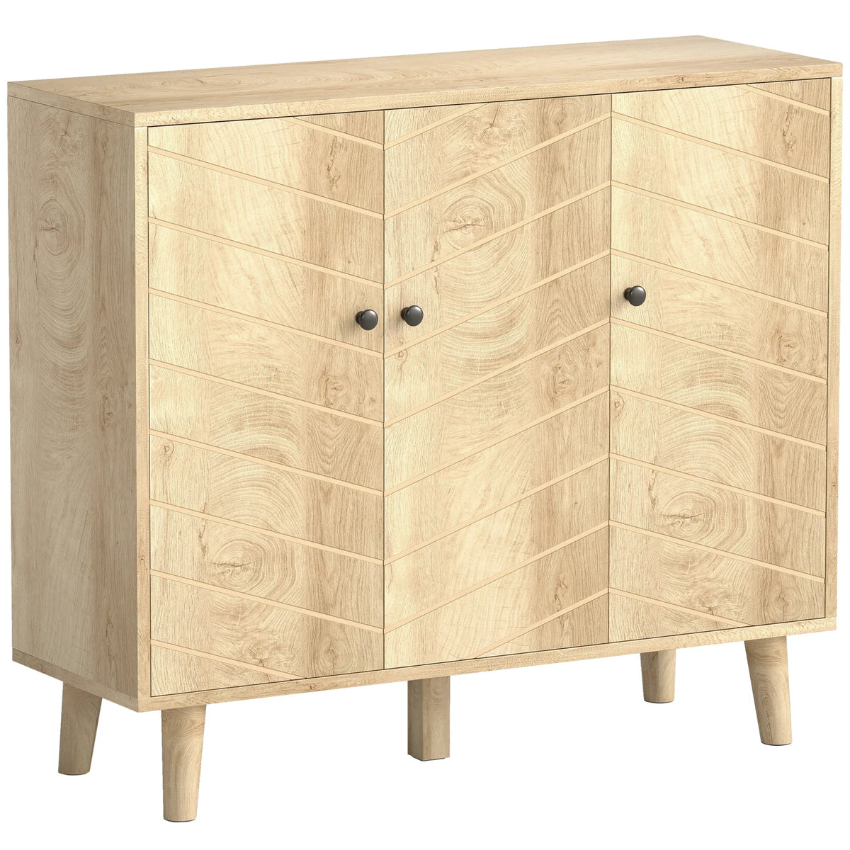 HOMCOM Vintage Sideboard with Chevron Doors and Pine Wood Legs – Soft-Close Kitchen and Living Room Storage