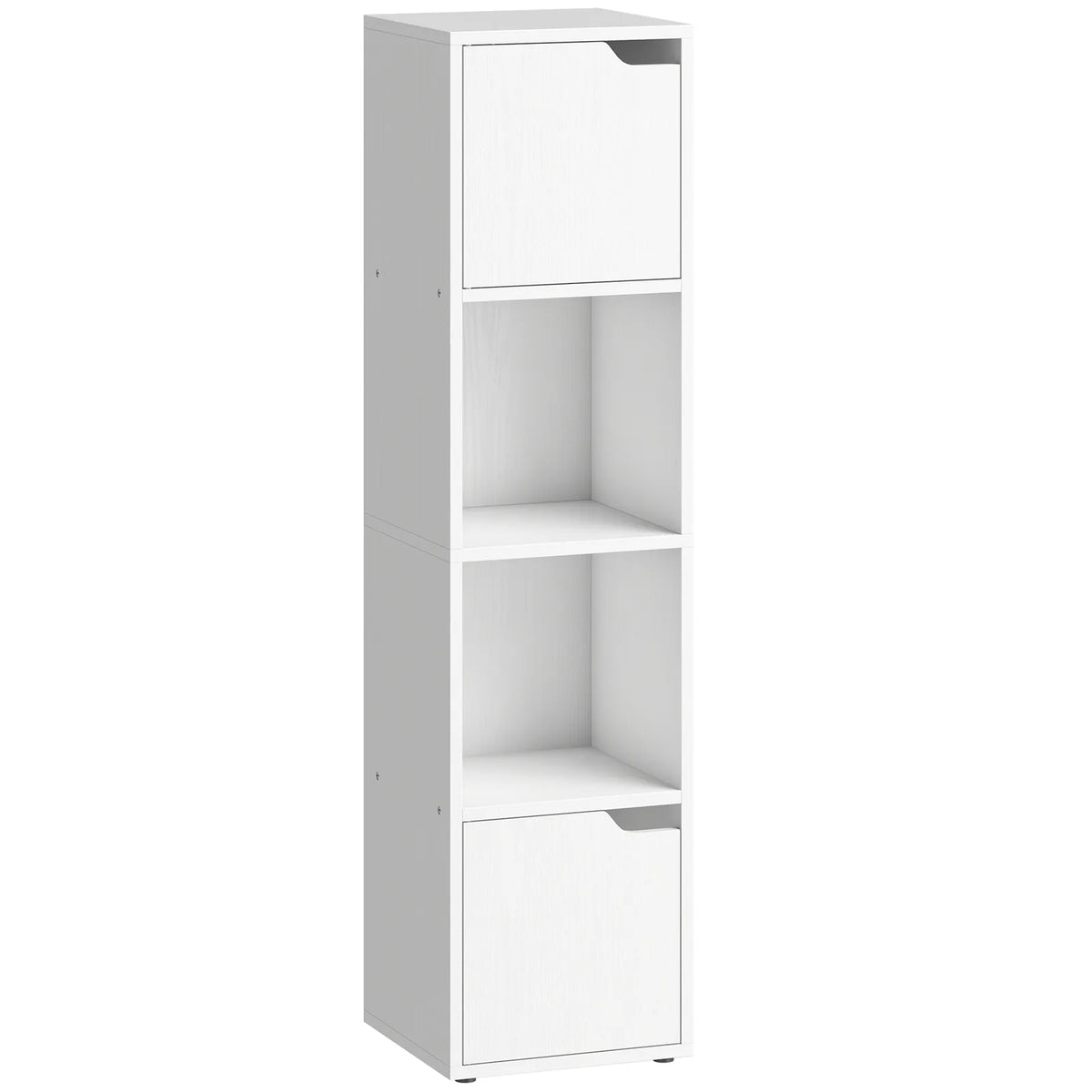 HOMCOM Narrow 4-Tier Bookcase with Doors and Open Shelves, 30cm Slim Storage Cabinet – Living Room, White