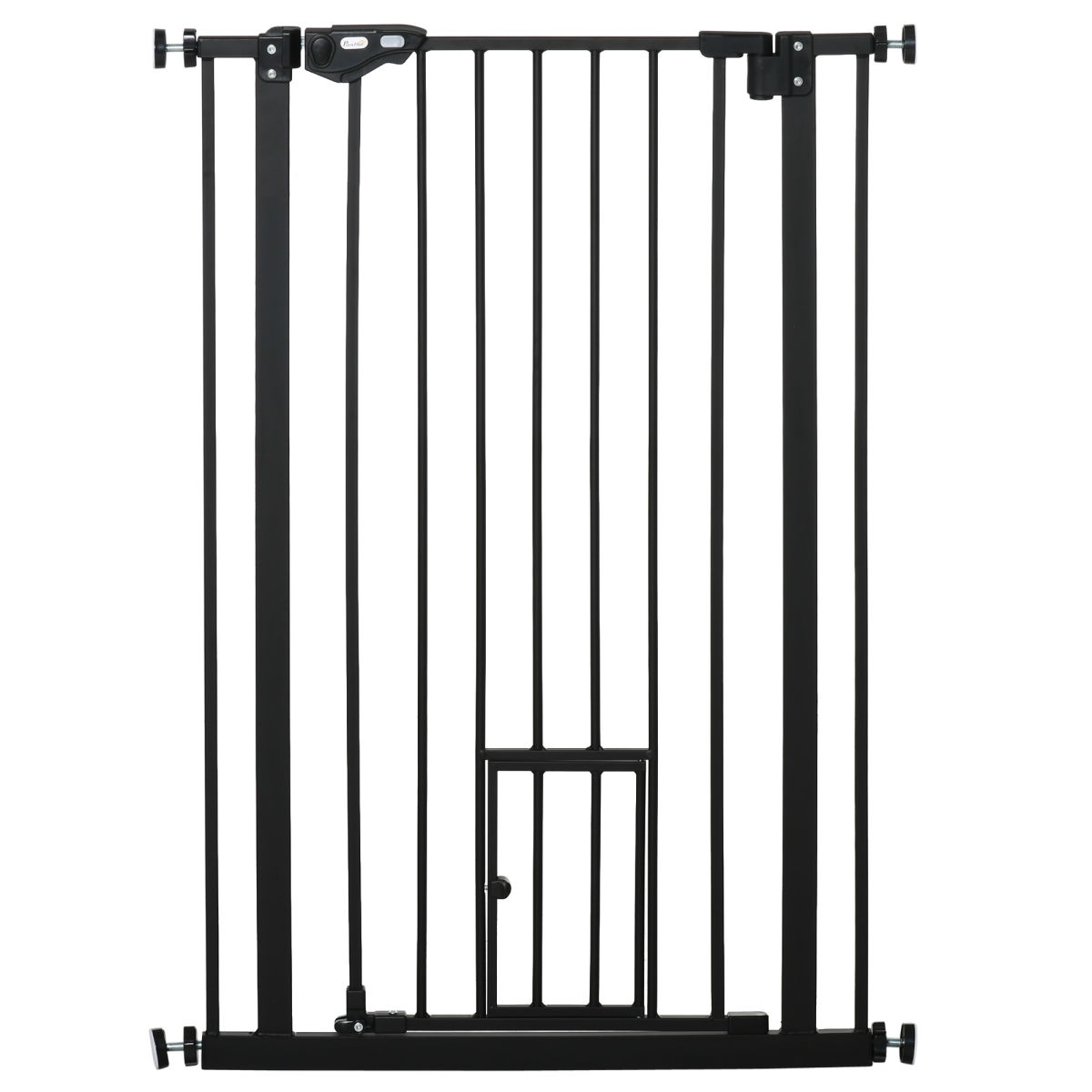 PawHut Extra Tall Auto-Close Dog Gate with Cat Door, 74–80cm – Steel Stair Gate with Rotatable Locks