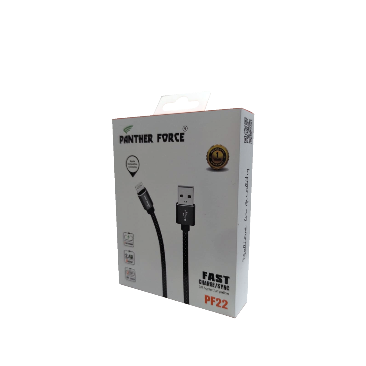 Panther Force 3M Lightning Cable for iPhone, 2.4A – Fast Charging & Data Sync, Extra Long