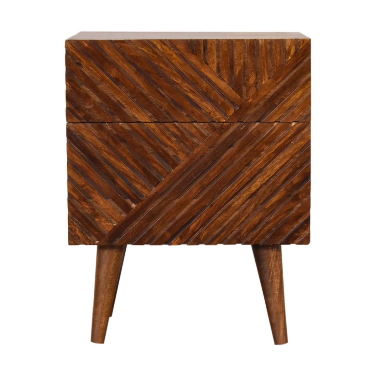 Artisan Furniture Solid Wood Lille Bedside Table with 2 Hand-Carved Drawers – Chestnut, Brown