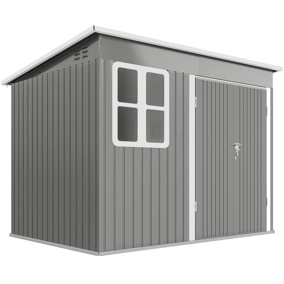 Outsunny 8.5 x 6ft Galvanised Steel Garden Shed with Foundation Kit, Window, Lockable Doors & Air Vents – Outdoor Storage, Light Grey