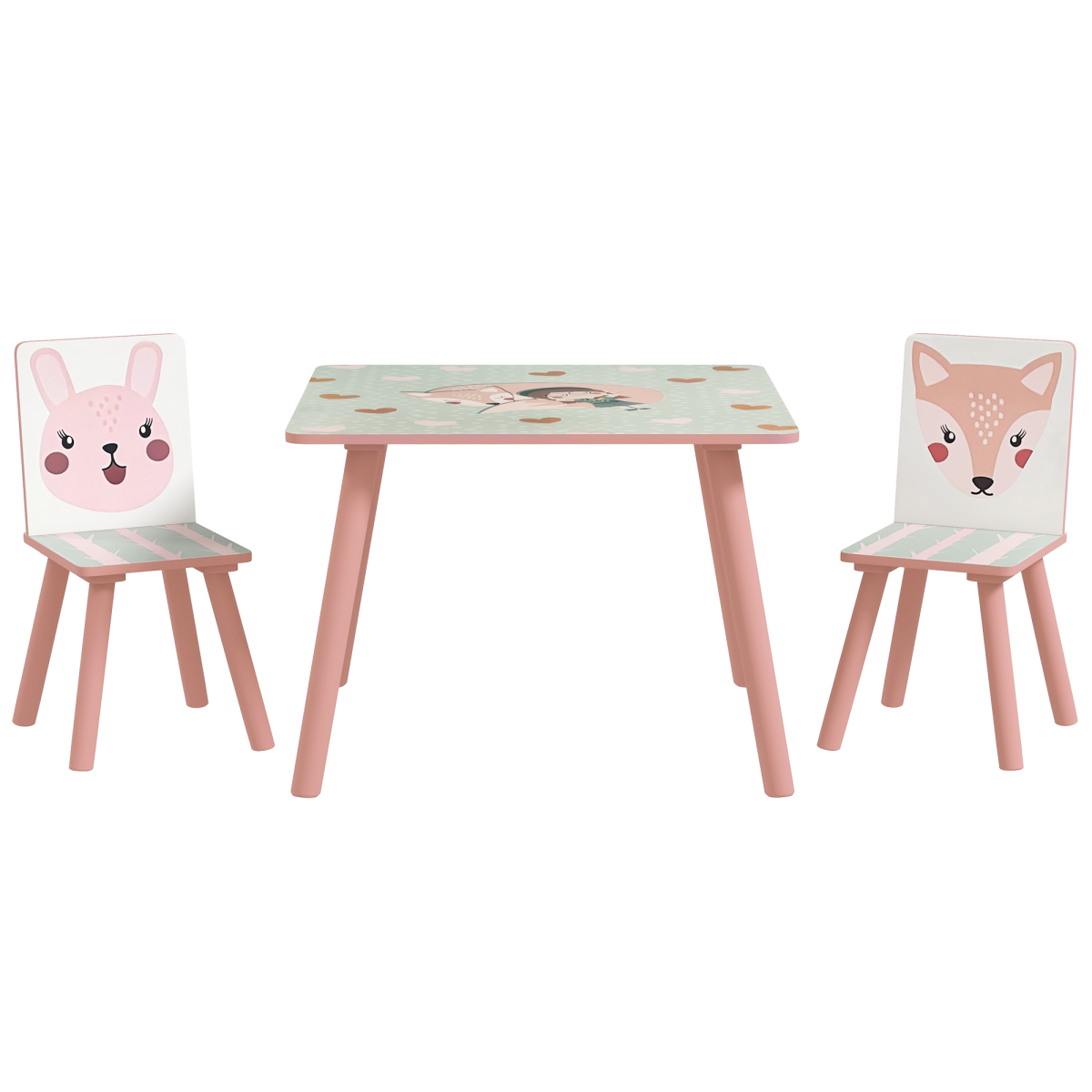 ZONEKIZ Kids Table and 2 Chairs Set with Rounded Edges – Children's Desk for Arts, Crafts & Homework, Pink