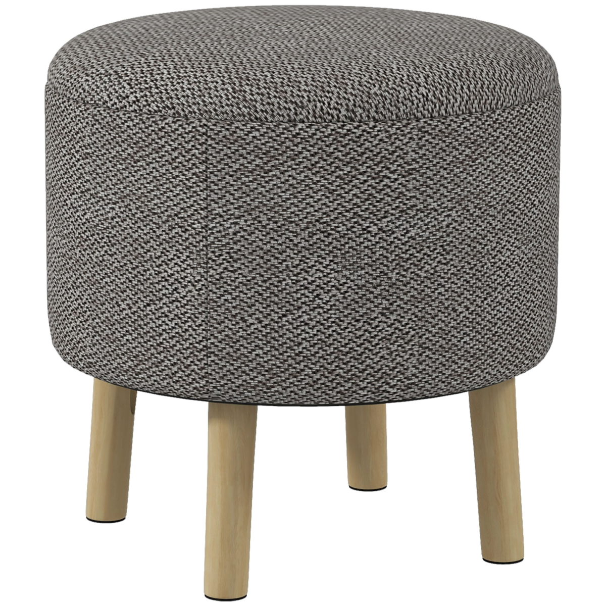 HOMCOM Round Storage Ottoman with Cushioned Top & Hidden Space – Footstool, Light Grey
