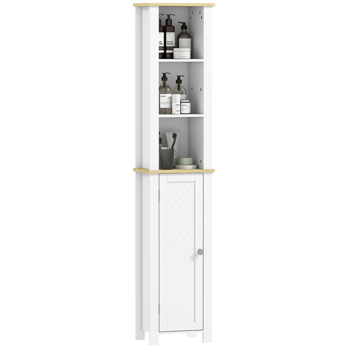 kleankin Slim Bathroom Storage Unit with Open Compartment and Adjustable Shelf – Narrow Cabinet, White