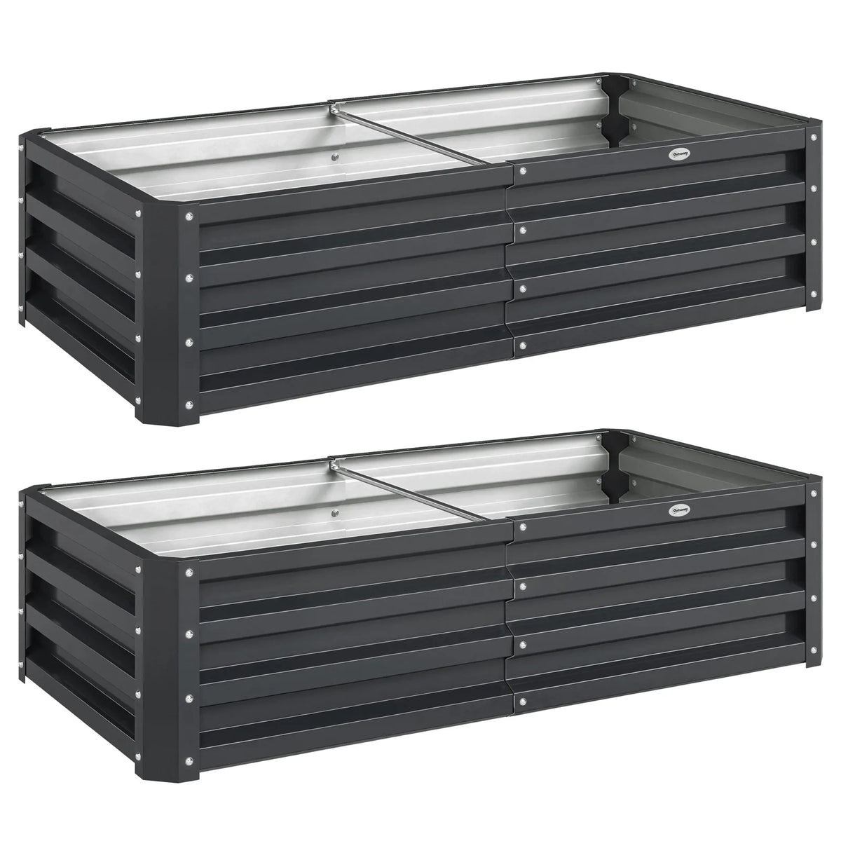 Outsunny Set of 2 Raised Beds for Garden, Galvanised Outdoor Planters for Herbs Vegetables