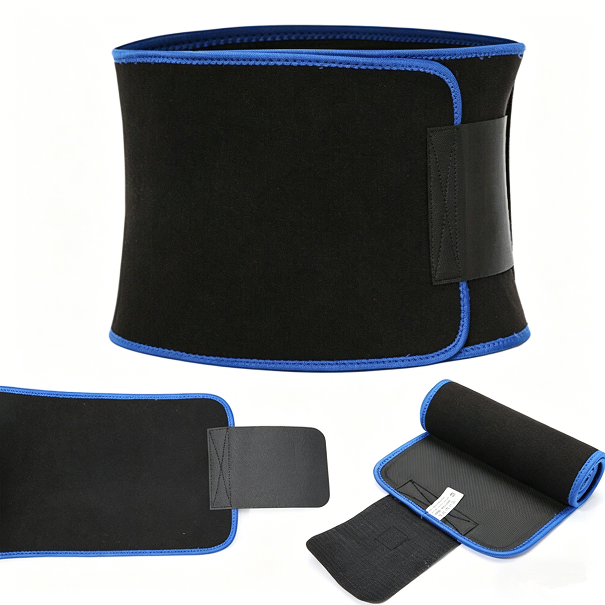 Waist Trimmer Belt with Phone Pocket – Adjustable Neoprene Workout Sweat Band, Blue & Black
