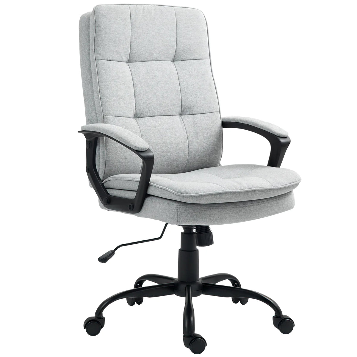 HOMCOM Linen-Look Double-Padded Office Chair with Adjustable Height and Tilt – Five Quiet Wheels, Grey