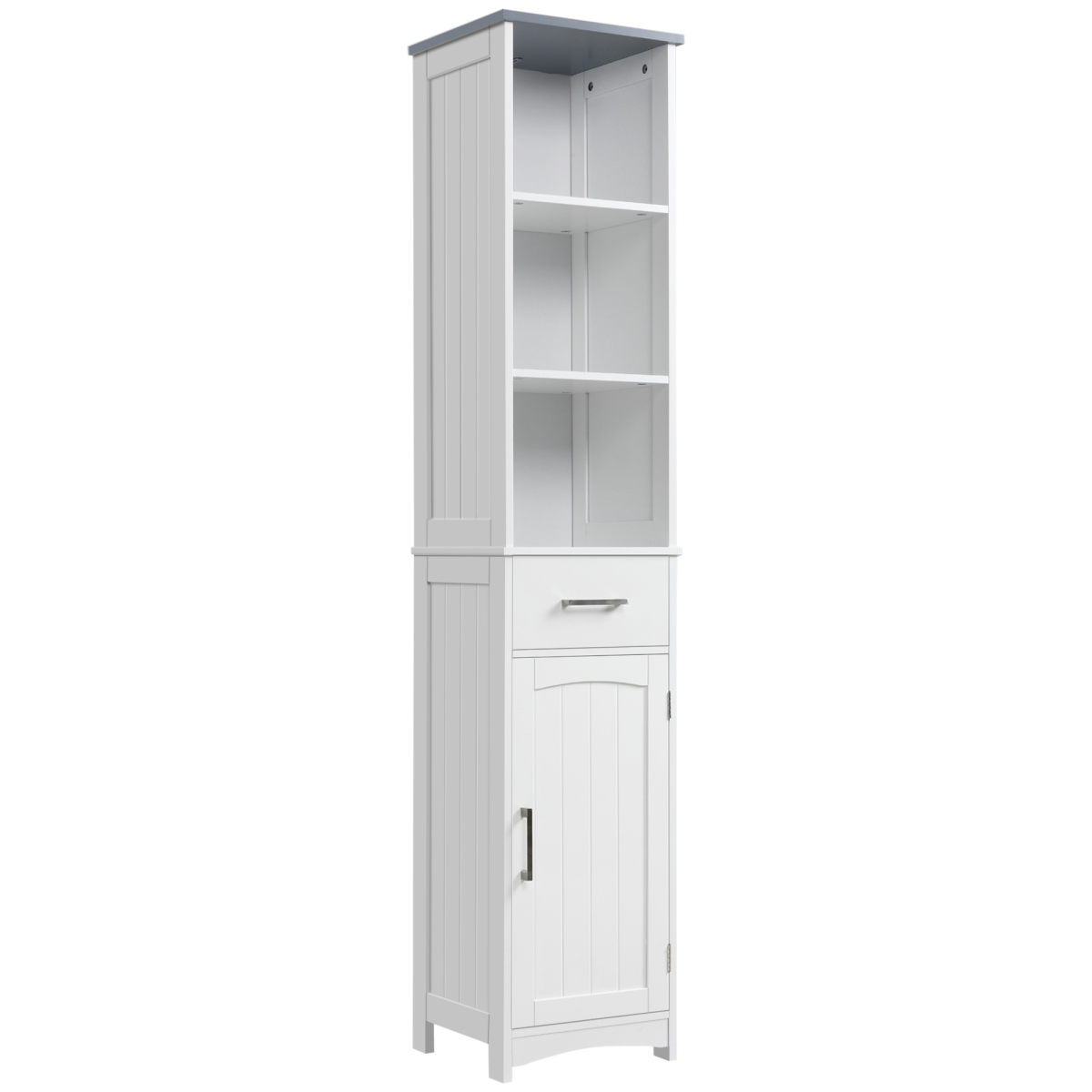 kleankin Tall Slim Bathroom Storage Cabinet with Drawer and Cupboard – Freestanding Linen Tower, White