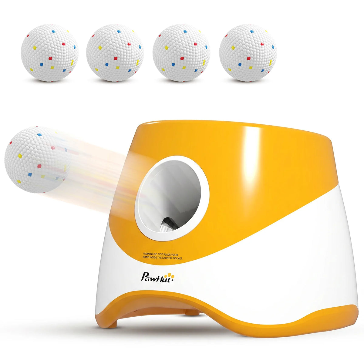 PawHut Automatic Dog Ball Launcher with 5 ETPU Balls, 6/10/14m Settings – Rechargeable Fetch Toy, Orange