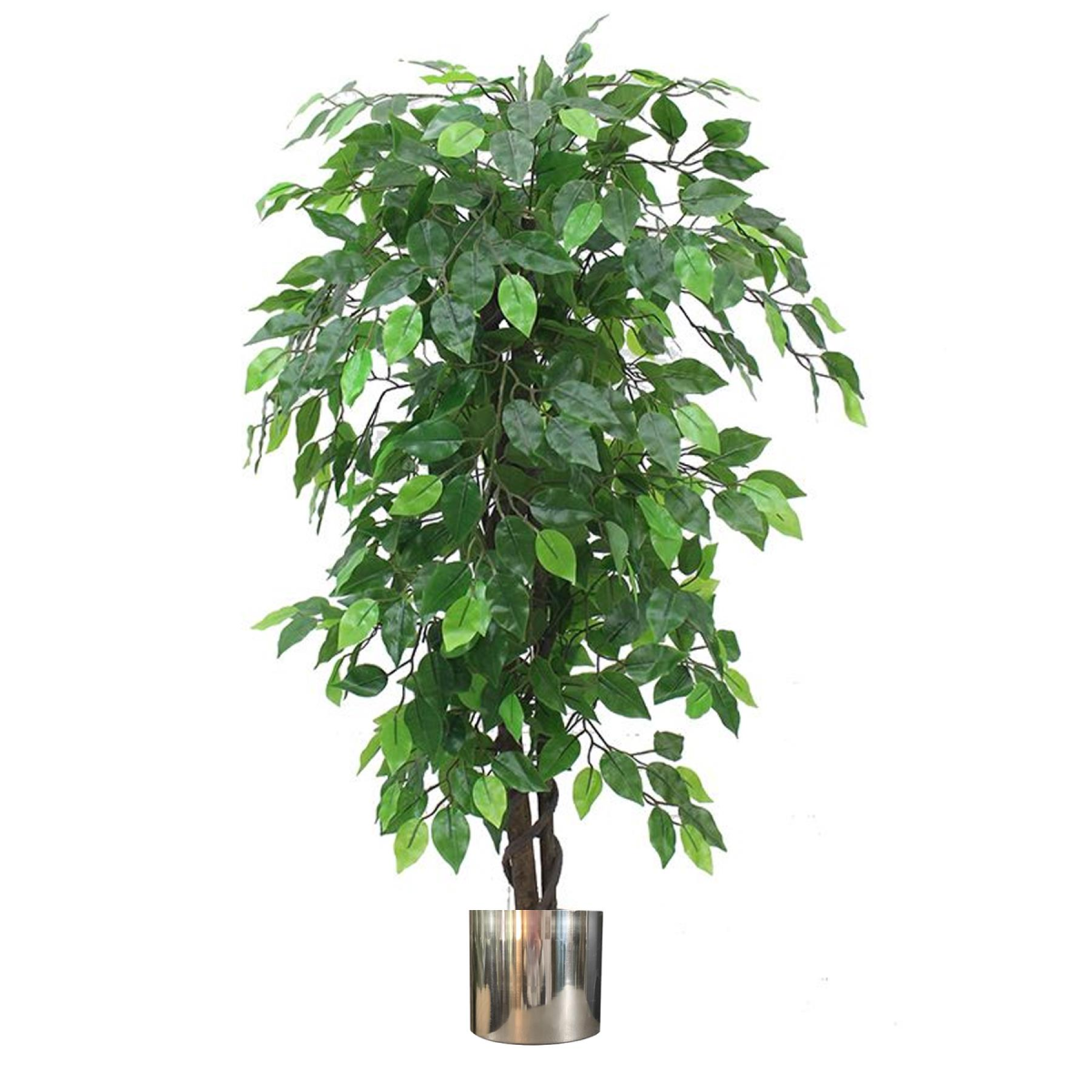 120cm Artificial Ficus Tree / Plant – Large Bushy Shape Silver Metal Planter