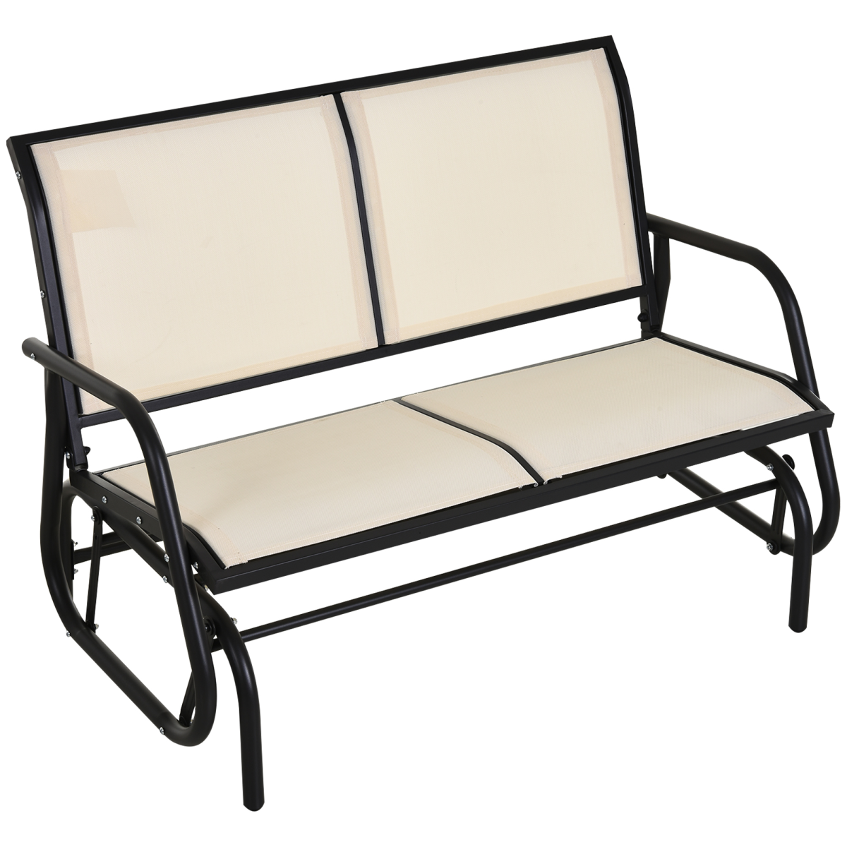 Outsunny 2-Person Patio Glider Bench Loveseat with Armrests, Steel Frame, Sling Mesh – Garden Seating, Cream