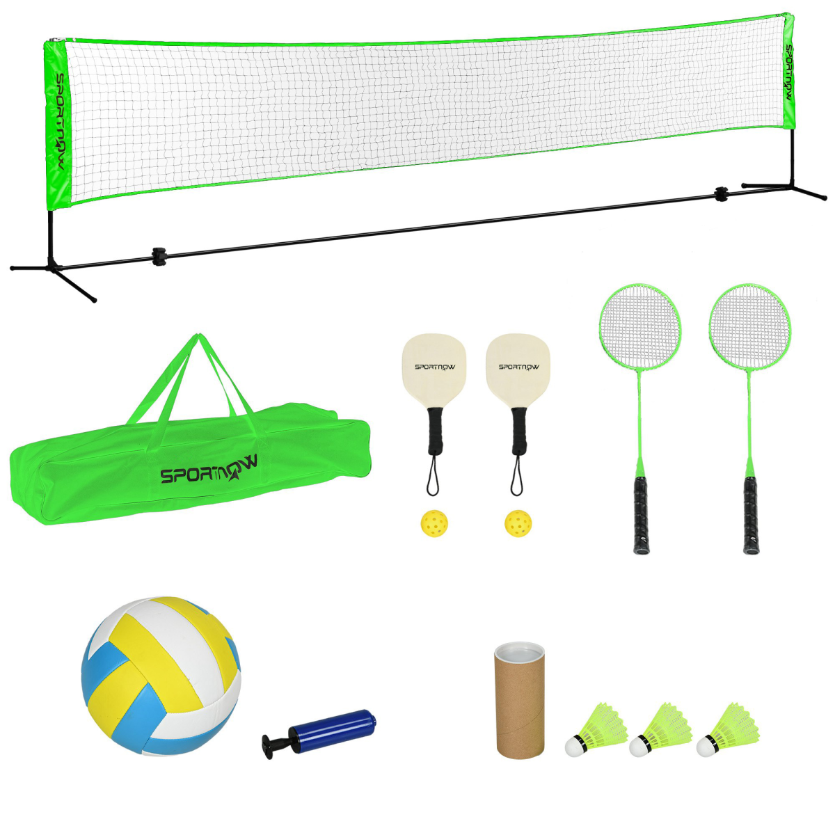 SPORTNOW Badminton Net Set with Height Adjustable Net, Rackets & Balls – Pickleball & Volleyball Garden Game