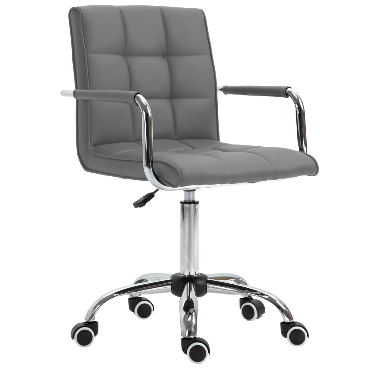 Vinsetto Mid Back PU Leather Office Chair with Armrests and Wheels – Height Adjustable Swivel Desk Chair, Grey