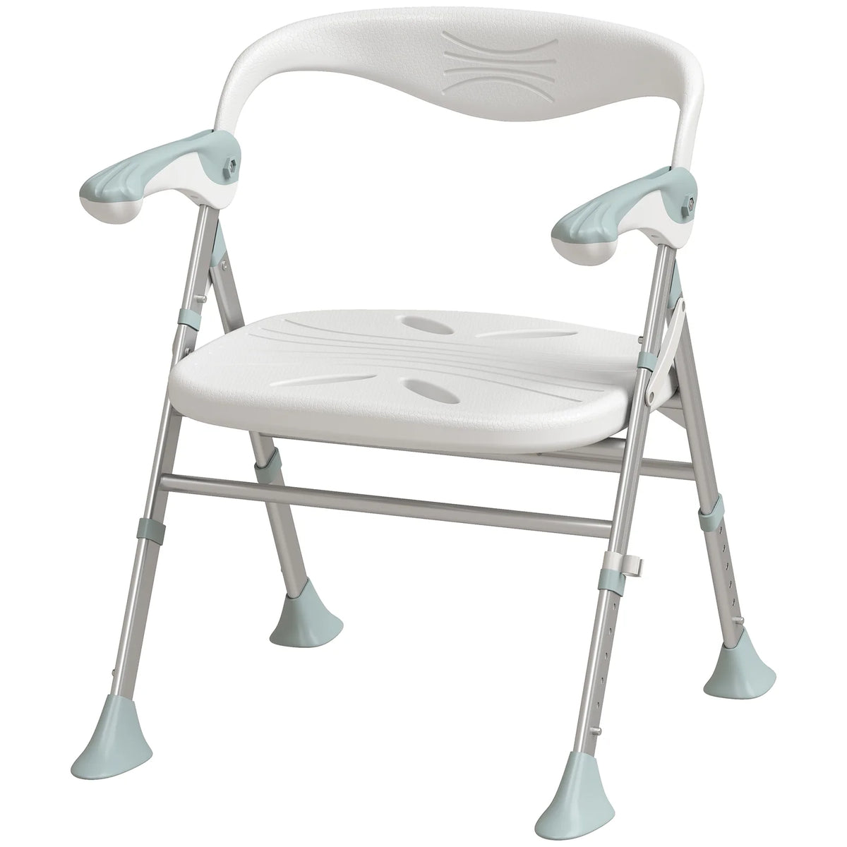 HOMCOM Foldable Shower Chair with Flip-Up Armrests, Adjustable Height & Non-Slip Feet, 136 kg