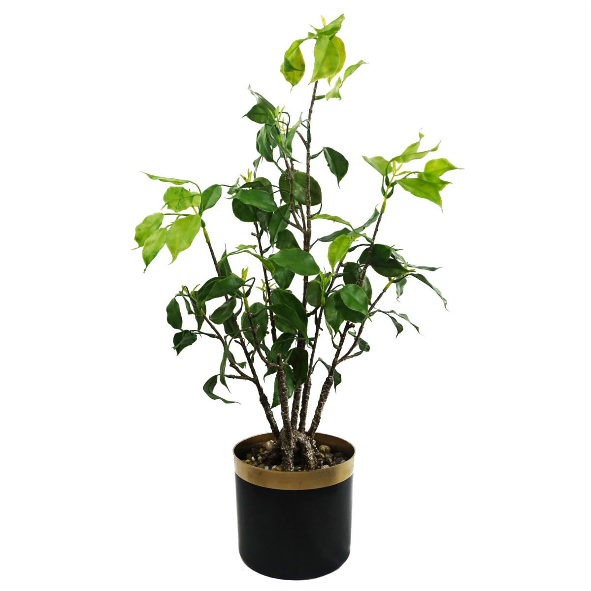 Artificial Banyan Bonsai Ficus Tree, 60cm in Plastic Pot with Gravel – Wired Stems, Low-Maintenance Décor